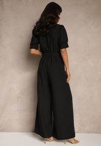 Renee - Czarny Kombinezon Taliowany Ozdobiony Klamrą Filenala. Kolor: czarny. Wzór: aplikacja. Styl: elegancki #3