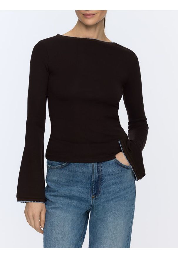 Reserved - Longsleeve z modalem - ciemnobrązowy. Kolor: brązowy. Materiał: dzianina, bawełna. Długość rękawa: długi rękaw