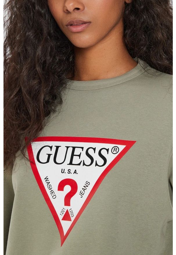Guess - GUESS Zielona bluza damska z dużym logo Original Fleece, Rozmiar M. Kolor: zielony
