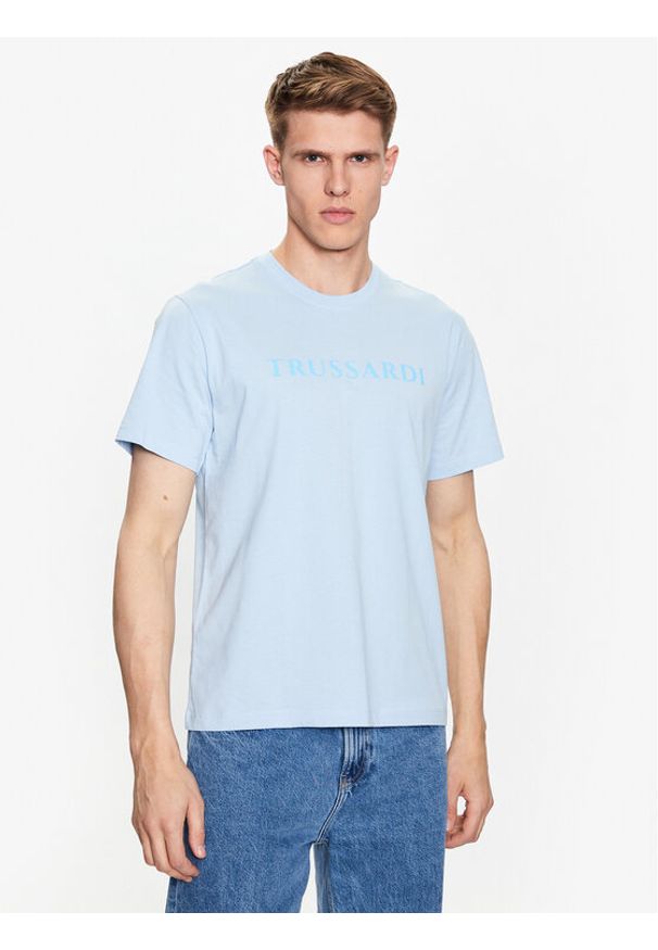 Trussardi Jeans - Trussardi T-Shirt 52T00724 Błękitny Regular Fit. Kolor: niebieski. Materiał: bawełna