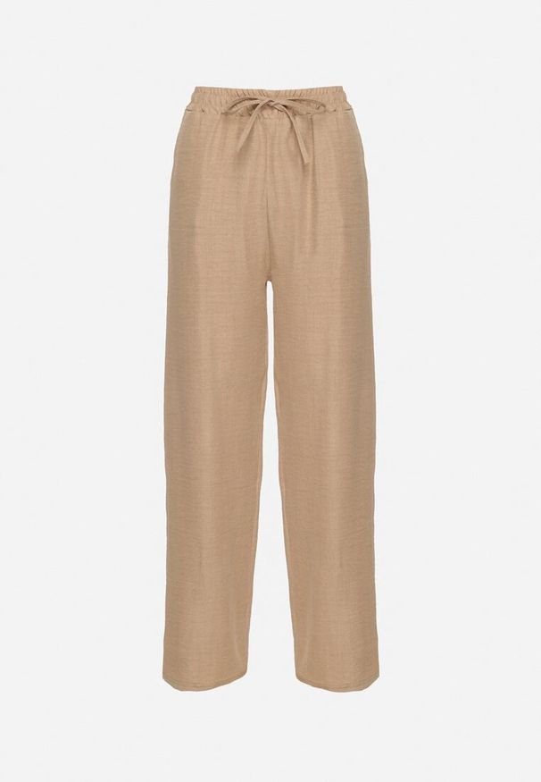 Born2be - Beżowe Spodnie z Gumką w Talii z Prostymi Nogawkami Rannia. Okazja: na co dzień. Kolor: beżowy. Styl: casual