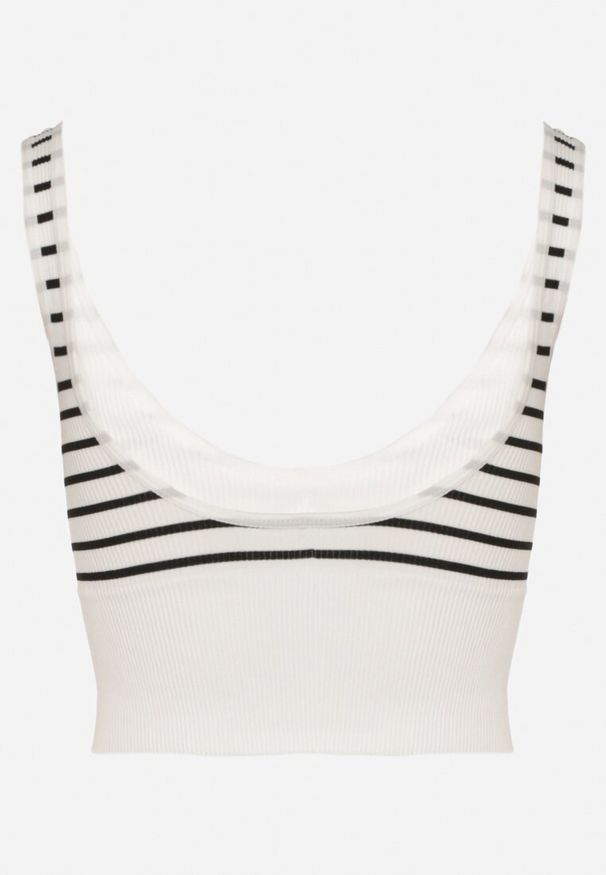 Born2be - Biało-Czarny Tank Top w Paski z Prążkowanej Tkaniny Sesillia. Okazja: na co dzień. Kolor: biały. Materiał: tkanina, prążkowany. Wzór: paski. Styl: elegancki, casual, klasyczny