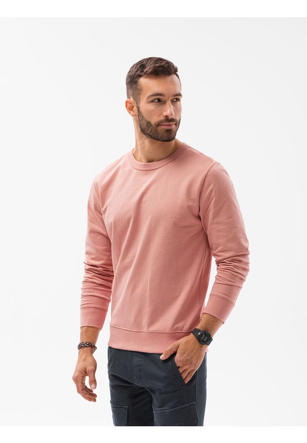 Ombre Clothing - Bluza męska bez kaptura B1153 - różowa - XXL. Typ kołnierza: bez kaptura. Kolor: różowy. Materiał: bawełna, jeans, poliester. Styl: klasyczny, elegancki
