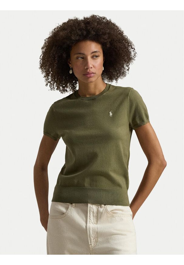Polo Ralph Lauren T-Shirt 211971872501 Khaki Slim Fit. Typ kołnierza: polo. Kolor: brązowy. Materiał: bawełna