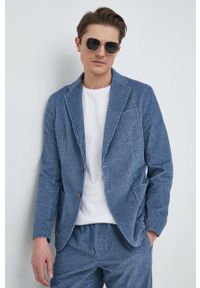 Emporio Armani marynarka męska kolor niebieski. Okazja: na co dzień. Kolor: niebieski. Styl: casual, klasyczny #1