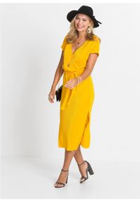 Sukienka shirtowa plisowana bonprix żółty szafranowy. Kolor: żółty #4