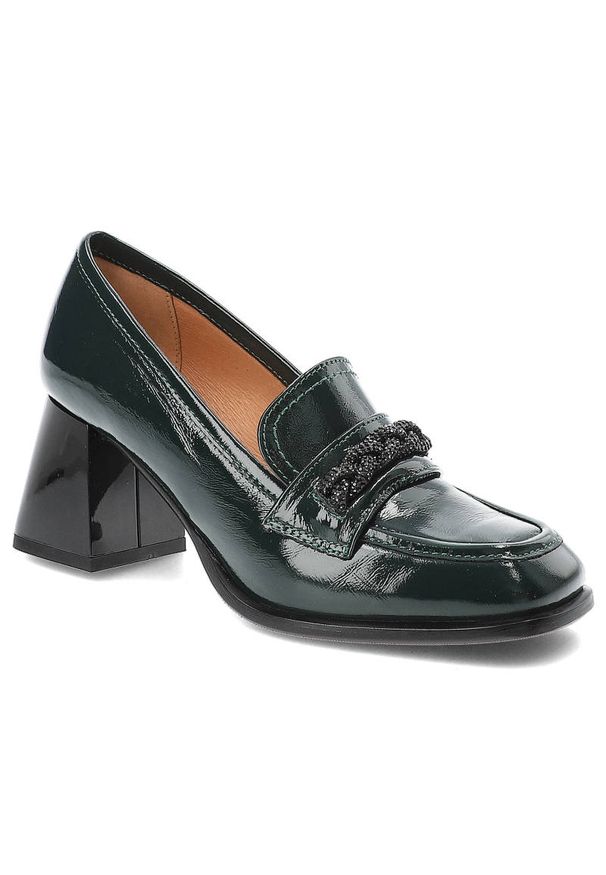 Zielone Półbuty Simen Eleganckie Skórzane Buty Na Obcasie. Zapięcie: klamry. Kolor: zielony. Materiał: skóra. Obcas: na obcasie. Styl: elegancki. Wysokość obcasa: średni
