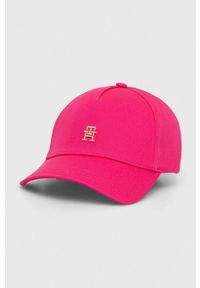 TOMMY HILFIGER - Tommy Hilfiger czapka z daszkiem bawełniana kolor różowy gładka. Kolor: różowy. Materiał: bawełna. Wzór: gładki #1