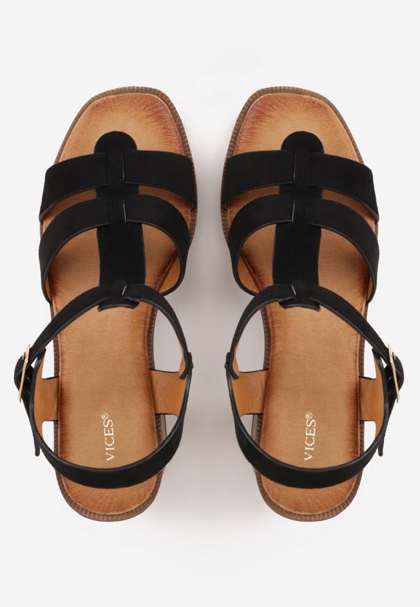 Born2be - Czarne Sandały VICES na Platformie i Obcasie z Dwoma Paskami Noemala. Okazja: na co dzień. Zapięcie: pasek. Kolor: czarny. Materiał: jeans. Wzór: ażurowy. Obcas: na obcasie. Styl: casual, klasyczny, elegancki. Wysokość obcasa: średni