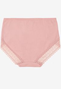 Renee - Różowe Bawełniane Majtki Figi Zdobione Koronką Idilene. Kolekcja: plus size. Kolor: różowy. Materiał: koronka, bawełna. Wzór: koronka, aplikacja