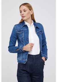 Pepe Jeans Kurtka jeansowa damska przejściowa. Kolor: niebieski. Materiał: materiał, tkanina. Wzór: gładki