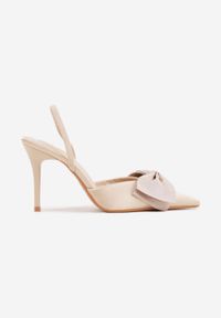 Born2be - Beżowe Satynowe Szpilki z Odkrytą Piętą i Ozdobną Kokardą Argatea. Okazja: na co dzień, na spotkanie biznesowe, na ślub cywilny, do pracy, na wesele, na imprezę. Kolor: beżowy. Materiał: satyna. Obcas: na szpilce. Styl: casual, biznesowy, elegancki, klasyczny #7