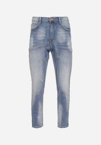 Born2be - Niebieskie Jeansy Skinny z Przeszyciami z Kieszeniami i Suwakiem Skili. Kolor: niebieski. Wzór: aplikacja #6