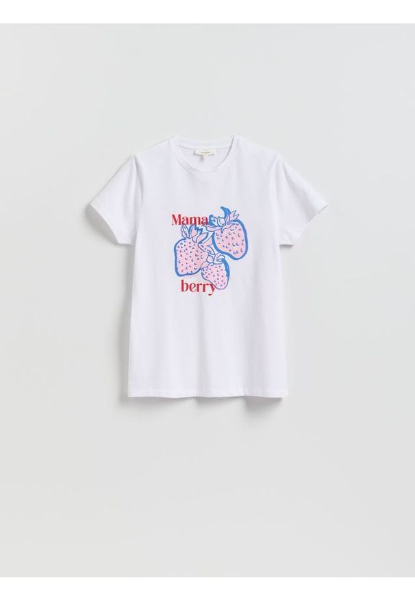 Reserved - T-shirt z nadrukiem - biały. Kolor: biały. Materiał: dzianina, bawełna. Wzór: nadruk