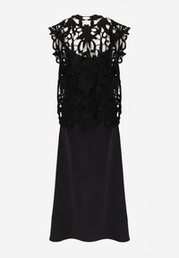 Renee - Czarna Bawełniano-Wiskozowa Sukienka Slip Dress z Ozdobną Narzutką Sagossia. Okazja: na co dzień. Kolor: czarny. Materiał: wiskoza, bawełna. Długość rękawa: na ramiączkach. Wzór: aplikacja. Styl: casual #3