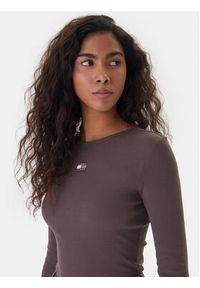 Tommy Jeans Bluzka DW0DW20178 Brązowy Slim Fit. Kolor: brązowy. Materiał: bawełna #5