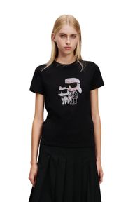 Karl Lagerfeld - KARL LAGERFELD Сzarny damski t-shirt z cyrkoniami Ikon Duo, Rozmiar S. Kolor: czarny #2