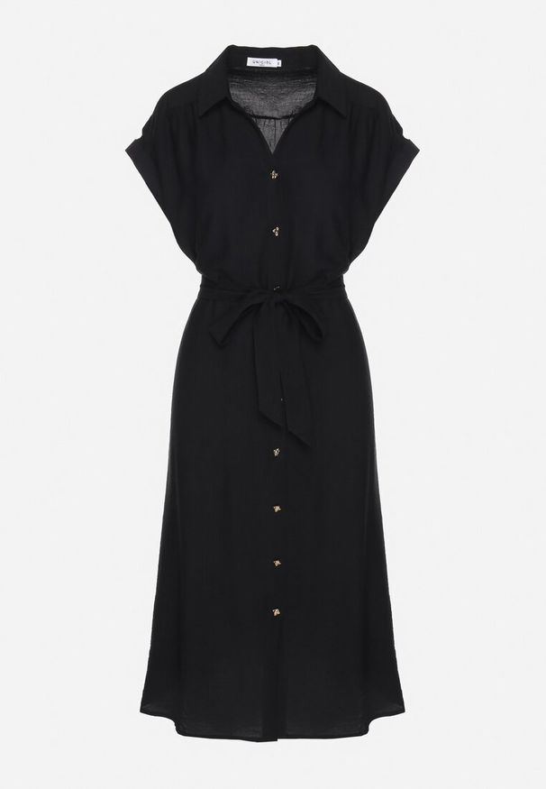 Born2be - Czarna Wiskozowa Sukienka Koszulowa z Paskiem Rinaruna. Okazja: na co dzień. Kolor: czarny. Materiał: wiskoza. Typ sukienki: koszulowe. Styl: elegancki, casual