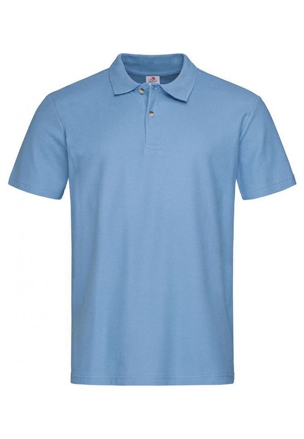 Niebieski t-shirt Stedman polo, krótki, z krótkim rękawem