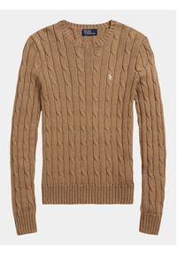 Polo Ralph Lauren Sweter Julianna 211943903002 Brązowy Regular Fit. Typ kołnierza: polo. Kolor: brązowy. Materiał: bawełna