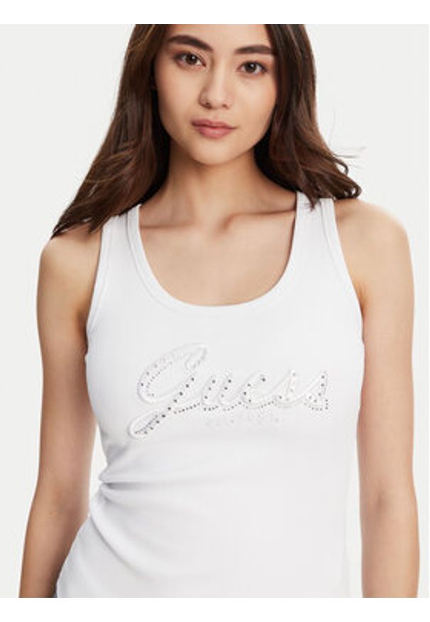 Guess Top W5YP00 KCXJ2 Biały Regular Fit. Kolor: biały. Materiał: syntetyk