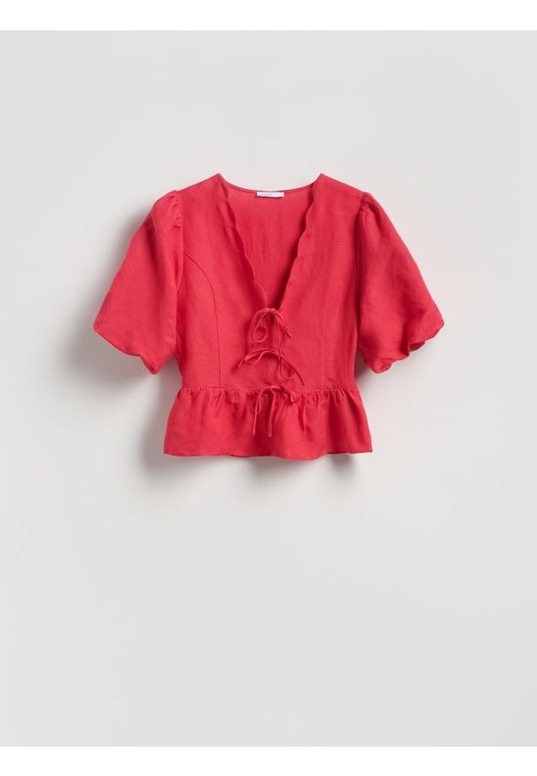 Reserved - Bluzka z lnem - czerwony. Kolor: czerwony. Materiał: len