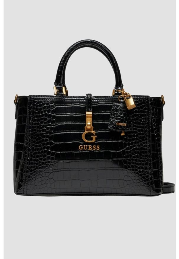 Guess - GUESS Czarna torebka G James Logo Girlfriend. Kolor: czarny. Materiał: skórzane