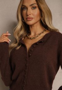 Renee - Brązowy Rozpinany Kardigan z Wełną Kornelira. Okazja: na co dzień. Kolor: brązowy. Materiał: wełna. Styl: casual, elegancki #5