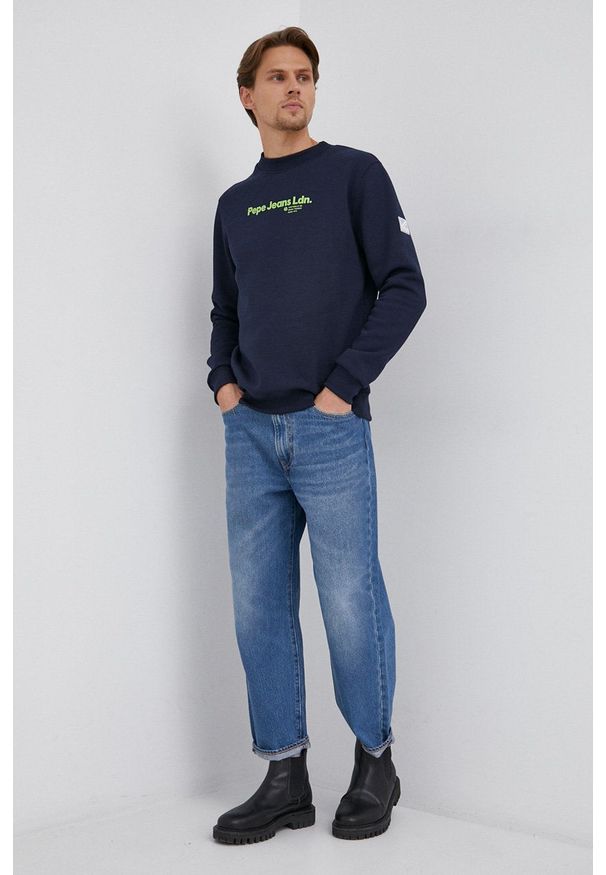 Pepe Jeans Bluza Damon męska kolor granatowy z nadrukiem. Okazja: na co dzień. Kolor: niebieski. Wzór: nadruk. Styl: casual