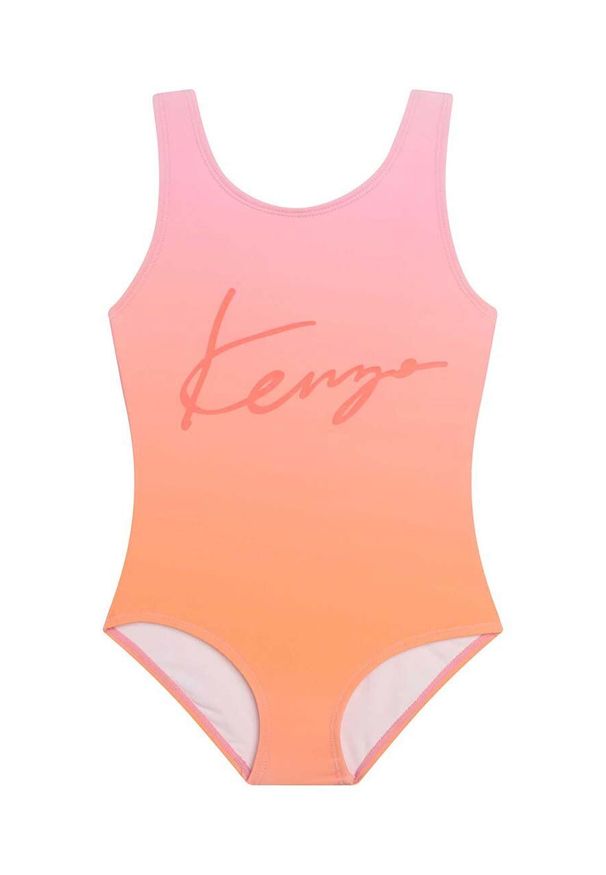 Kenzo kids - Kenzo Kids jednoczęściowy strój kąpielowy dziecięcy kolor pomarańczowy. Kolor: pomarańczowy. Materiał: dzianina. Wzór: nadruk