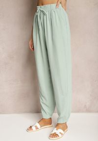 Renee - Miętowe Casualowe Spodnie High Waist Wykończone Gumką w Pasie Dimrue. Okazja: na co dzień. Stan: podwyższony. Kolor: miętowy. Styl: casual #4