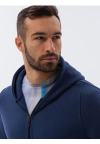Ombre Clothing - Bluza męska rozpinana hoodie z nadrukami - granatowa V3 B1423 - XXL. Kolor: niebieski. Materiał: bawełna, poliester, elastan. Wzór: nadruk