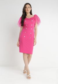 Born2be - Fuksjowa Sukienka z Bawełny Oreina. Kolor: różowy. Materiał: bawełna. Styl: elegancki, wizytowy. Długość: mini #3