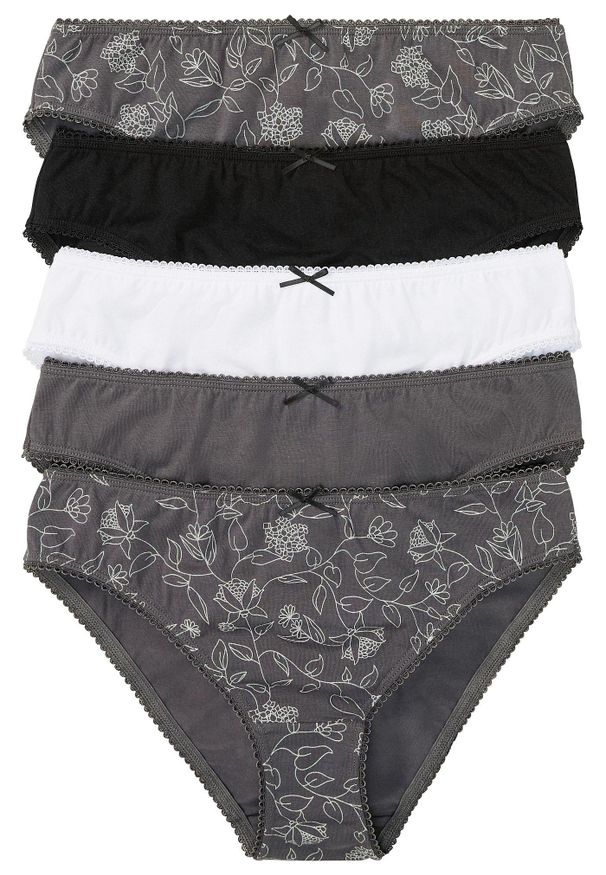bonprix - Figi z bawełny organicznej (5 par). Kolor: szary. Materiał: bawełna. Wzór: aplikacja, nadruk