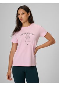 4f - 4F T-shirt regular z nadrukiem damski - różowy S. Kolor: różowy. Materiał: bawełna, materiał, dzianina. Wzór: nadruk. Styl: sportowy, klasyczny #1