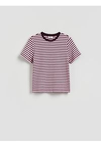 Reserved - T-shirt z bawełny merceryzowanej - ciemnofioletowy. Kolor: fioletowy. Materiał: bawełna