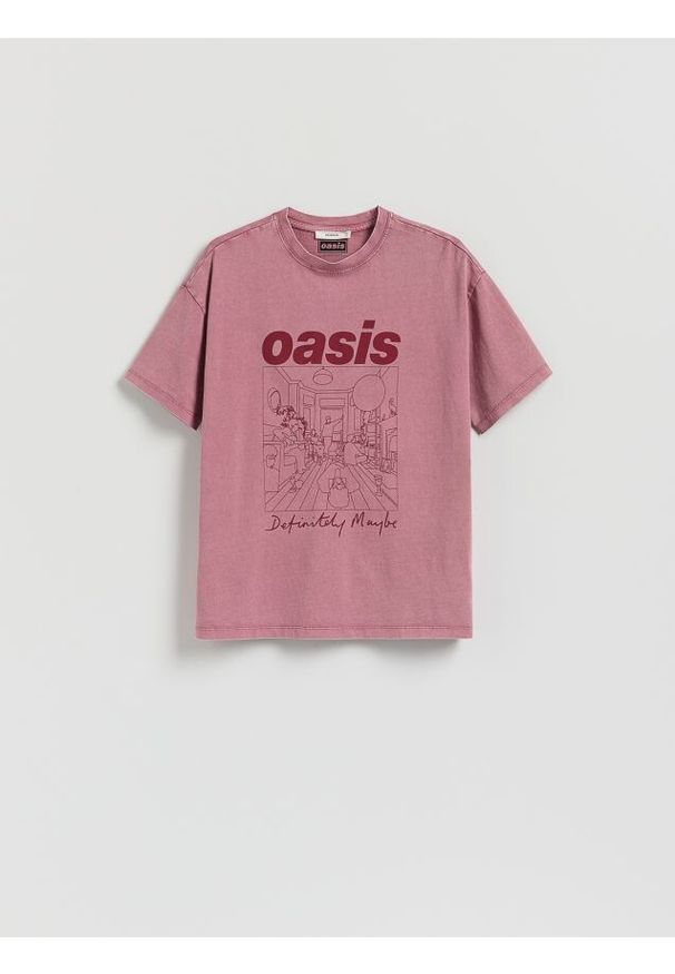 Reserved - T-shirt Oasis - brudny róż. Kolor: różowy. Materiał: bawełna, dzianina