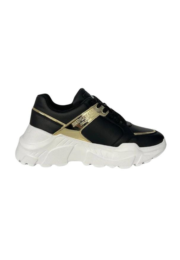 Just Cavalli - JUST CAVALLI Czarne sneakersy ze złotym logo Fondo Casper, Rozmiar 39. Kolor: czarny