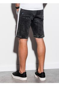 Ombre Clothing - Krótkie spodenki męskie jeansowe W221 - czarne - XL. Okazja: na co dzień. Kolor: czarny. Materiał: jeans. Długość: krótkie. Wzór: aplikacja, kolorowy. Sezon: lato. Styl: casual, klasyczny