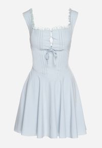 Born2be - Niebieska Rozkloszowana Sukienka Vices w Rustykalnym Stylu z Wiązaniem Gorsetowym Foliora. Okazja: na co dzień. Typ kołnierza: dekolt gorset. Kolor: niebieski. Długość rękawa: na ramiączkach. Typ sukienki: gorsetowe. Styl: klasyczny, casual, elegancki #6