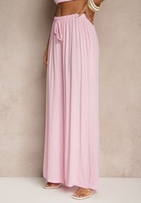 Renee - Różowe Szerokie Spodnie High Waist z Gumką w Talii Ilnena. Okazja: na co dzień, na spotkanie biznesowe, na spacer. Stan: podwyższony. Kolor: różowy. Materiał: materiał, wiskoza. Sezon: lato. Styl: biznesowy, elegancki, casual