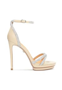 Kazar - Zdobione cyrkoniami sandały ślubne na platformie i wysokim obcasie. Okazja: na ślub cywilny, na wesele. Zapięcie: pasek. Kolor: beżowy. Materiał: syntetyk, skóra. Wzór: aplikacja. Obcas: na obcasie. Styl: klasyczny. Wysokość obcasa: wysoki #1