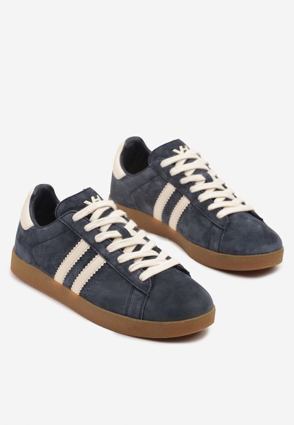 Born2be - Granatowe Sneakersy w Stylu Tenisówek z Paski Telliona. Okazja: na co dzień. Zapięcie: pasek. Kolor: niebieski. Materiał: jeans. Wzór: paski