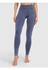 4f - 4F Legginsy do jogi i pilatesu bezszwowe damskie - granatowe XS/S. Stan: podwyższony. Kolor: niebieski. Materiał: włókno, materiał. Długość: długie. Wzór: ze splotem. Sport: joga i pilates