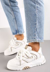 Renee - Biało-Beżowe Sneakersy na Platformie z Grubymi Sznurówkami Imyria. Kolor: biały. Obcas: na platformie #3