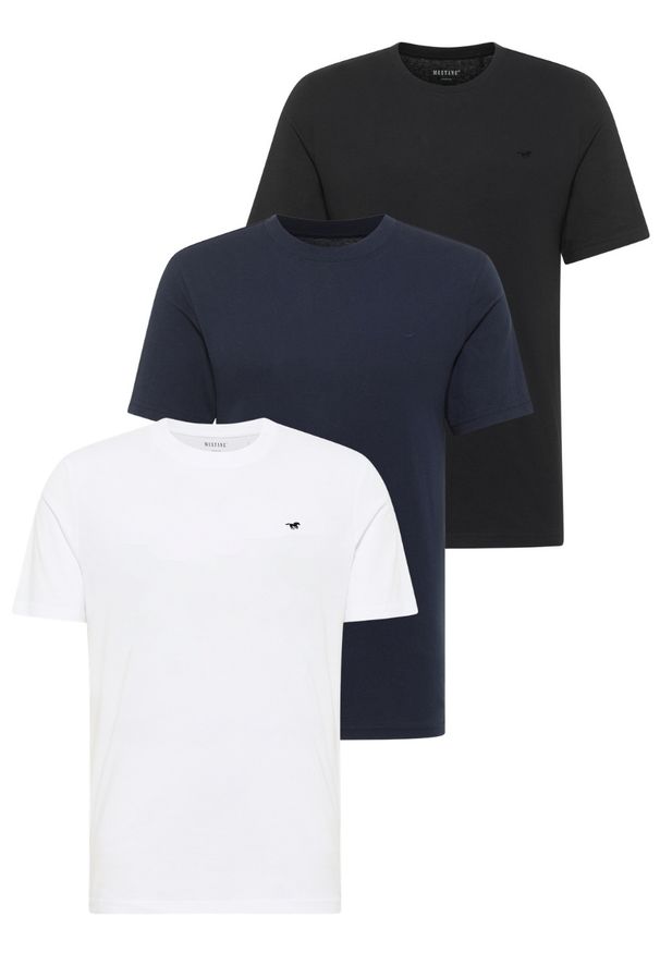 3 Pak T-Shirt Mustang Style Alex Biała Granatowa Czarna Logo Haft. Kolor: czarny, niebieski, wielokolorowy, biały. Wzór: haft