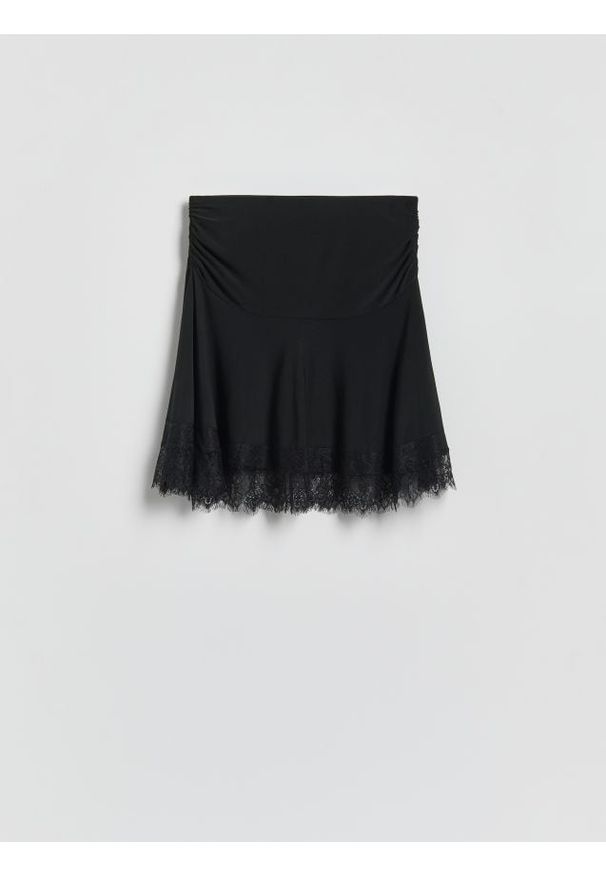 Reserved - Spódnica z koronką - czarny. Kolor: czarny. Materiał: koronka. Wzór: koronka