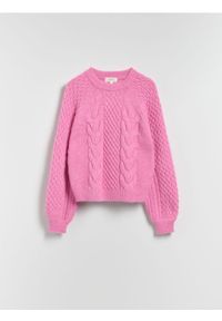 Reserved - Strukturalny sweter - różowy. Kolor: różowy. Materiał: wełna, dzianina
