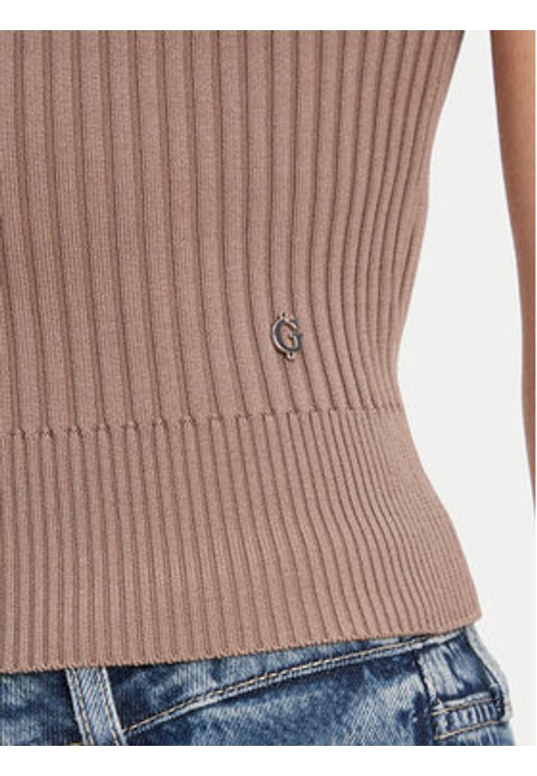 Guess Sweter W5YR04 Z0040 Brązowy Regular Fit. Kolor: brązowy. Materiał: syntetyk