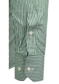 Ravanelli - Modna Koszula z Kołnierzykiem na Guziki - Zielona w Prążek. Typ kołnierza: button down. Kolor: zielony. Materiał: bawełna. Wzór: prążki #5
